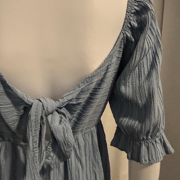 Lush Sz S Whimsical Blue Cottagecore Mini Dress Puff Sleeves Tie Back Flowy Chic - Picture 8 of 8